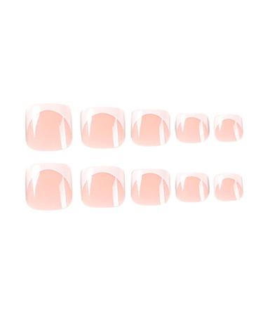 FEIlei 24Pieces French Artificial Toenails Shiny Rhinestones Toe False Nails Wearable