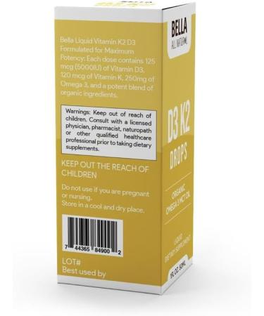 Bella All Natural D3 K2 Drops Organic Omega 3 MCT Oil - Buy Online on GoSupps.com