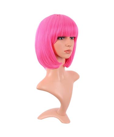 MapofBeauty Neon Pink 12 Synthetic Bob Wig with Bangs - Fashionable Short Hair - Buy Online on GoSupps.com