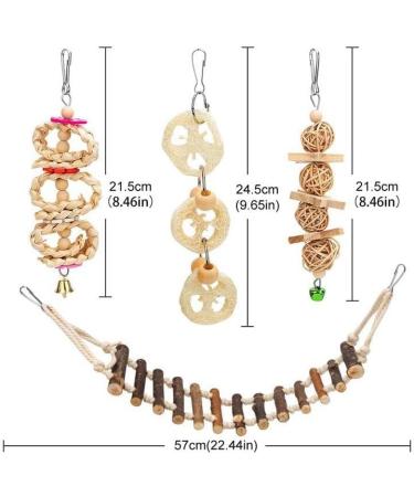 ZIXRMOR Wooden Bird Cage Accessories - 8-Piece Natural Wood Toys for Budgies & Parrots | Chewing Swinging & Jumping Fun - Buy Online on GoSupps.com