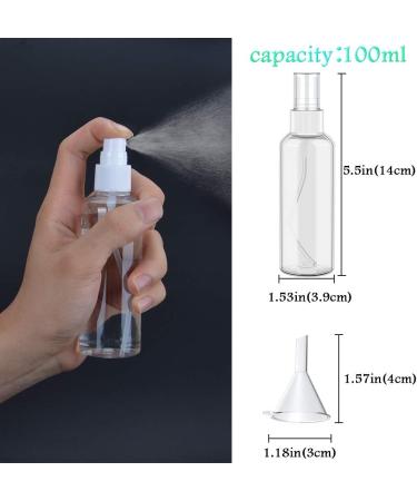 10 x 100ml Clear Fine Mist Spray Bottles Set for Cosmetic Makeup - Refillable Travel Atomizers with Funnels and Labels - Buy Online on GoSupps.com