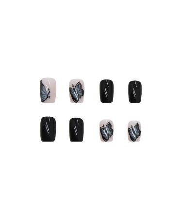 FURUBETA Medium Black Butterfly False Nails | Coffin Acrylic Press on Nails for Women and Girls - 24PCS - Buy Online on GoSupps.com