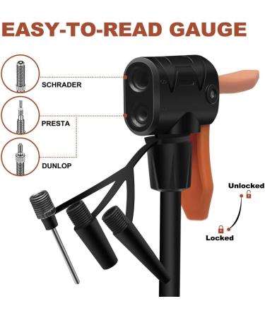 Bonavea Bike Floor Pump with Gauge | High-Pressure 160Psi Multi-Purpose Portable Air Pump for Road Bike, Sports Balls & Balloons - Buy Online on GoSupps.com