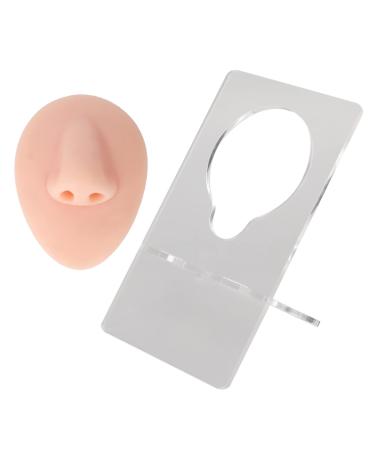 Soft Silicone Nose Model 3D Simulated Nose Model with Acrylic Stand Reusable Easy Cleaning Piercing Practice Tool for Beauty Salon Waterproof Nose Model Display for Jewelry(Light Skin Color)