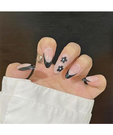 24Pcs/Set Press On Nails Long Fake Nail Patch With Black Plum Blossom Pattern False Nails Acrylic Fake Nails Full Cover Nails Tips Artificial Finger Manicure Press on nails for Women and Girls - Buy Online on GoSupps.com