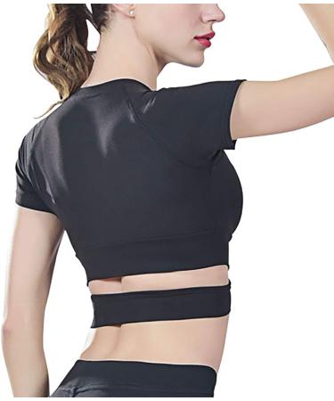 DREAM SLIM Women's Workout Crop Top - Cross Dance Yoga, Slim Fit Stretchy Shirt (Black, Medium) - Buy Online on GoSupps.com