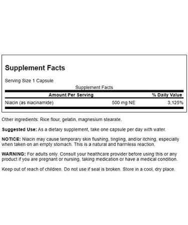 Swanson Niacinamide 500mg 250 Capsules for Carbohydrate Metabolism & Joint Health Support - Buy Online on GoSupps.com