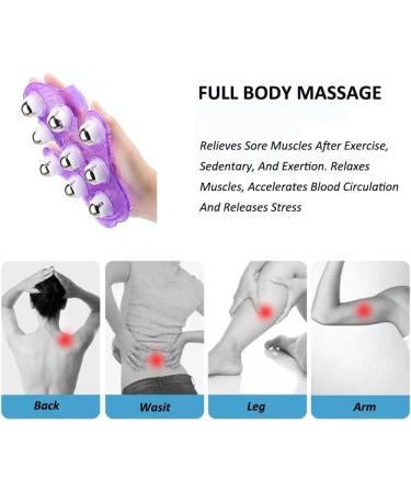 Uqmiqura Palm Shaped Massage Glove - Body Massager with 9 360-Degree Scooters & Metal Roller Ball for Stress Relief (Purple) - Buy Online on GoSupps.com