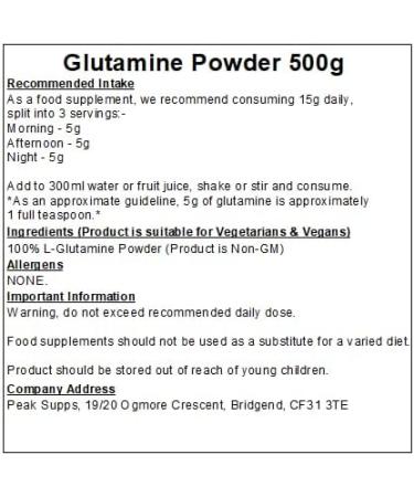 Glutamine Powder 500g - Pure L-Glutamine Amino Acid Supplement - 1 Pack - Buy Online on GoSupps.com