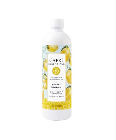 Capri Essentials Lemon Verbena Natural Dish Soap Liquid w/Essential Oils – Plant-Based Dish Cleaning Supplies – Chemical-Free Dish Liquid Soap – Natural Cleaning Products (16 oz)
