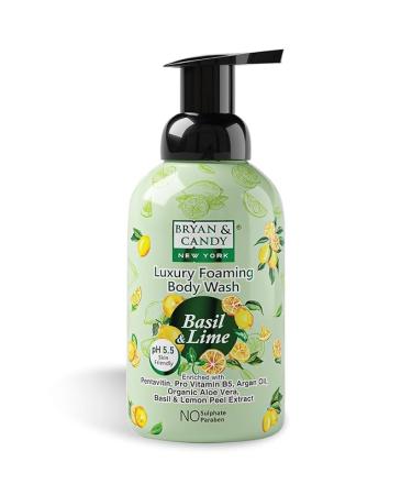 Luxury Foaming Body Wash with Pentavitin Pro Vit B5 Argan Oil Aloe Vera Skin Friendly pH 5.5 All Skin Types 400 Ml (Basil & Lime)