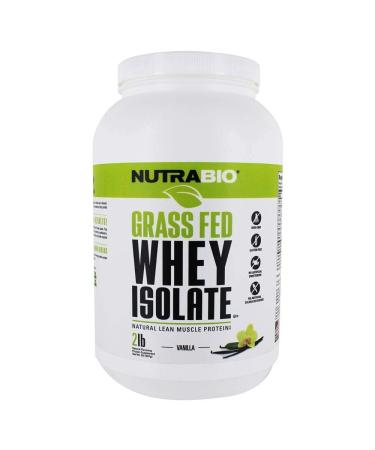 NutraBio Grass Fed Whey Isolate Protein Powder - 25G of Protein Per Scoop - Sugar Free Natural Lean Muscle Protein Supplement - Vanilla - 2 Pounds 29 Servings