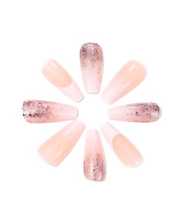 Brishow French Artificial Nails - Pink Glitter Press On Nails for Women & Girls - 24 Piece Set - Buy Online on GoSupps.com