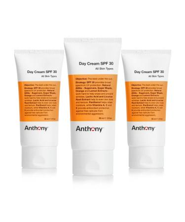 Anthony Day Cream SPF 30, 3 Fl Oz, Contains Squalane, Glycerin, Soy and Vitamin E, Hydrates, Nourishes, and Sunscreen Provides Broad Spectrum Protection To Skin (Pack Of 3) 3 Fl Oz (Pack of 3)