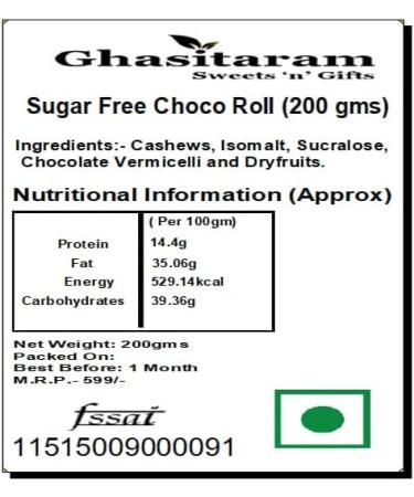Ghasitaram Gifts Indian Sweets - Sugar Free Choco Roll (200 Gms) (200gms) - Buy Online on GoSupps.com