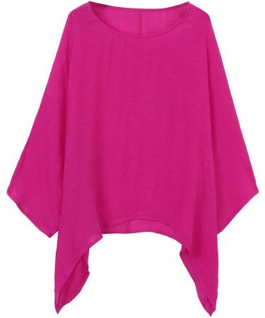 Women Cotton and Linen Shirt Oversized Blouses Summer Long Sleeve Button Down Casual Tees V Neck Loose Business Office Fashion T Shirt 2924-qppoj-3-hotpink 3XL - Buy Online on GoSupps.com