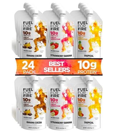 Fuel for Fire Protein Smoothie Pouch - Best Sellers Variety (24-Pk) | Healthy Snack & Recovery | No Sugar Added, Dietitian Approved | Functional Fruit Smoothies | Gluten Free, Kosher (4.5oz pouches) Variety - Best Sellers 4.5 Ounce (Pack of 24)