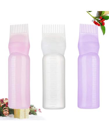 Minkissy 3pcs Root Comb Applicator Bottle Brush Root Comb Bottle for Hair Dye Coloring Scalp Treatment Essential White Purple Pink - Buy Online on GoSupps.com