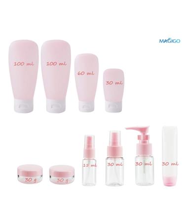 16 Pack MAGIGO Pink Toiletries Travel Bottle Set | TSA Approved Leak Proof Airline Carry-On for Women - Buy Online on GoSupps.com