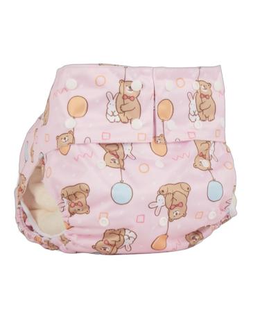 ABDL Diapers Adult Print Diaper Unisex - Bear and Balloon Pink Leak Proof Highly Absorbent Diaper Adult Diaper Cover/Wrap Japanese Standard