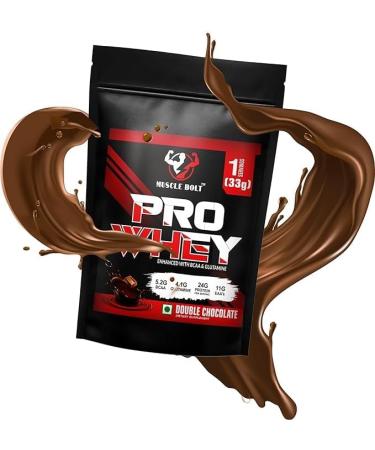 MUSCLEBOLT 33 Gram Pro Whey Protein | Muscle Growth 5.2g BCAA 24g Protein | Muscle Recovery | Easy Digestion | 4.1g Glutamine for Increase strength & performance (Double Chocolate) - Buy Online on GoSupps.com