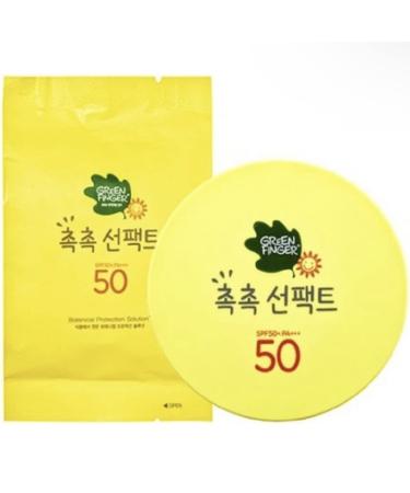 Green Finger Kids Sunscreen Facial Cushion Pact  Aloe Baobao  Moringa  Children Sun Protection SPF50+(Product+Refill) 16g