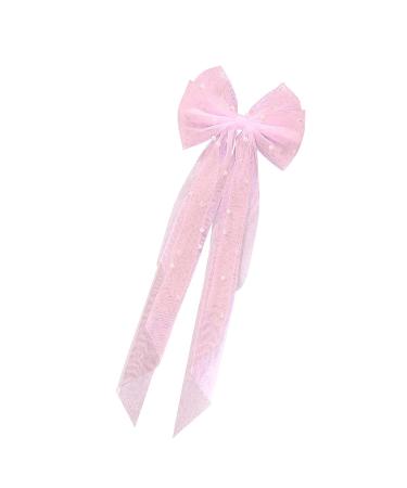 Pink Pearl Bow Veil Hair Clip for Women and Girls | Tulle Bridal Hair Accessory - Buy Online on GoSupps.com