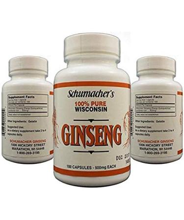 Schumacher Ginseng American Ginseng Capsules 500mg - 100% Pure Wisconsin Ginseng Supplement - Buy Online on GoSupps.com