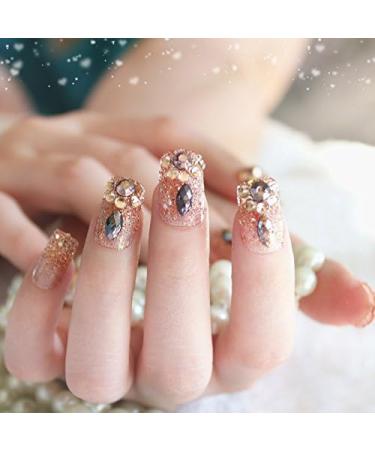 MENILITHS 24Pcs Bridal Nail Art False Nails Set with Bling Rhinestone Full Cover Fake Nail Tips with Design Press on Nails with Adhesive Tab for Women and Girls - Buy Online on GoSupps.com