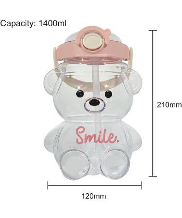 JQWSVE Kawaii Bear Straw Bottle - Cute 47oz Pink Water Bottle with Stickers for Girls | Leak-Proof for School, Office, Travel - Buy Online on GoSupps.com