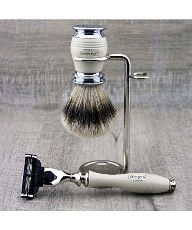 Ultimate 3 Edge Shaving Razor Set | Pure Silver Tip Badger Brush Stand & Alum Pencil - Perfect Men's Shaving Kit for a Superior Grooming Experience - Buy Online on GoSupps.com