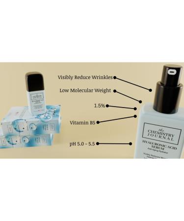 THE CHEMISTRY JOURNAL Hyaluronic Acid Serum for Face - Visibly Reduce Wrinkles Smooth & Plump Skin Vitamin B5 Low Molecular Weight Hydrating Anti-Aging Serum. Made in the United States of America. - Buy Online on GoSupps.com