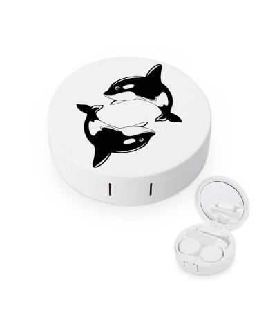 Orca Whale Round Case For Contact Lens Kit Storage Box with Mirror Printed
