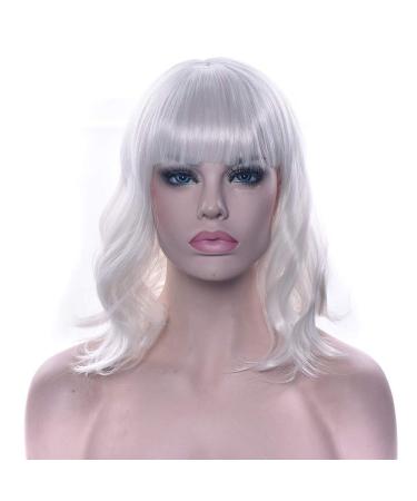 LFMDJF Synthetic Hair Curly Gray Hair Wig Heat Resistance Fiber Brown Black White Party Hair Wigs for Women 14inches RED White