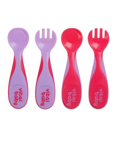 Vital Baby Nourish Chunky Cutlery Set - Chunky & Comfy Handles - Soft Spoon Tip - Wide Tip For Easy Feeding - 2x Spoons 2 x Forks - Fizz