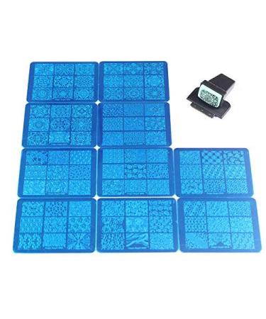 Finger Angel 10 pieces mix design stamping nail art stencil 8 x 6 cm rectangular nail art stamp stencil flower image plate
