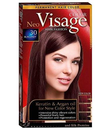 Visage Hair Fashion Permanent Hair Color 30 Burgundy Permanent Hair Color Cream with Keratin and Argan Oil