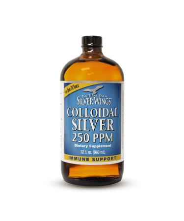 Natural Path Silver Wings Colloidal Silver Liquid - Enhanced Immune Support Supplement - 250ppm (1250mcg) - 32oz