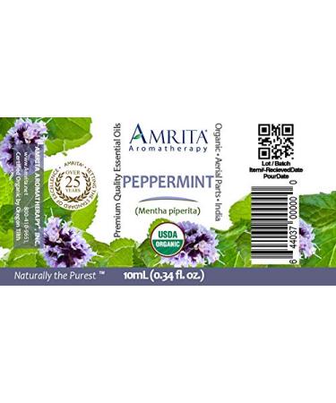 Amrita Aromatherapy Organic Peppermint Essential Oil 100% Pure Undiluted Mentha piperita Therapeutic Grade Premium Quality Aromatherapy oil Tested & Verified 10ML - Buy Online on GoSupps.com