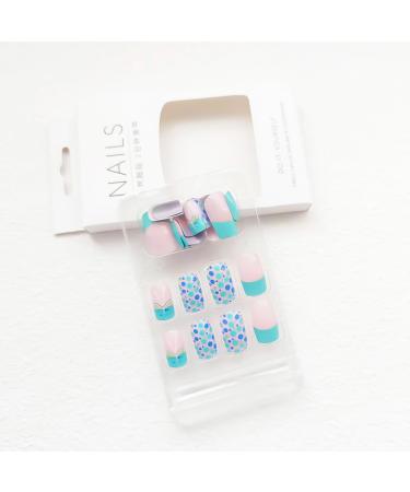 24pcs Glossy Square Press on Nails - Blue Green Butterfly Design | Medium Fake Acrylic Nails for Women - Full Cover Glue on Nail Art - Buy Online on GoSupps.com