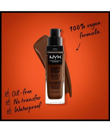 NYX Can't Stop Won't Stop Full Coverage Foundation Deep Walnut 22.7 - Matte Finish, Long Lasting, Waterproof, Vegan Formula - Buy Online on GoSupps.com