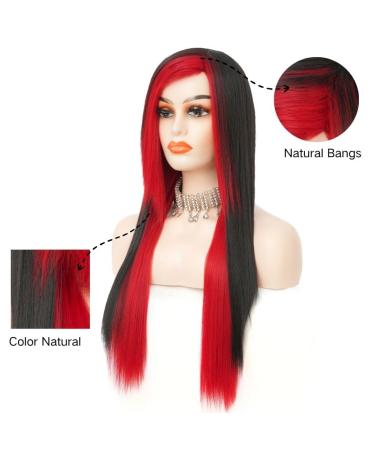 Siudus Red & Black Long Gothic Wig for Women - Heat-Resistant Side Part Cosplay & Halloween - Buy Online on GoSupps.com