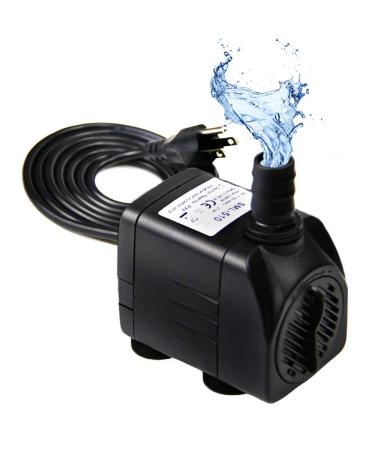 Lveal Water Pump 300GPH (1200L/H 21W) Submersible Pump 48 Hours Dry Burning Fountain Submersible Water Pump for Aquarium Fish Tank Pond Statuary Hydroponics with 5.9ft Power Cord 3 Nozzle (300GPH)