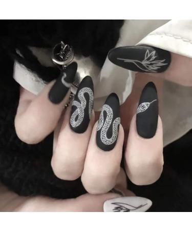 Sethexy Matt Stilett Long False Nails - Black & White Snake Design | 24 pcs Acrylic Art Press-On Fingernails for Women & Girls - Buy Online on GoSupps.com