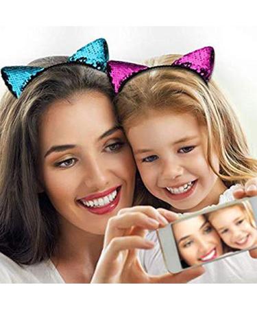 KIPETTO 8Pcs Reversible Sequin Cat Ears Headbands for Women and Girls - Sparkly Hair Accessories - Buy Online on GoSupps.com