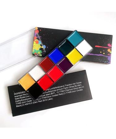 12 Colours Face Body Oil Paint Cream Palette Halloween Goth Vampire Stage Makeup + LyDia Foundation/Contour Makeup Brush + FREE Mini Sponge Beauty Blender - Buy Online on GoSupps.com