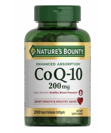 Natures Bounty Dietary Supplement Enhanced Absorption CoQ10 200mg 200 Rapid Release Softgels + Bonus 1 Elbow Support