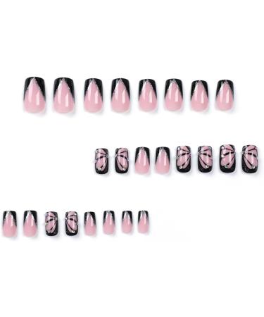 24PCS Square French Rhinestone Gloss Black Press on Nails for Women and Girls - Buy Online on GoSupps.com