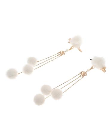 minkissy 1 pair fringe clip crystal hair clip vintage hair clip wedding hair barrettes pompom tassel hairpin crystal hair barrettes ladies suits Plush pearl bridesmaid flowers white
