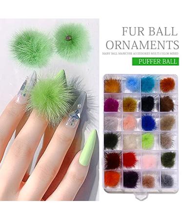 Yzzseven 24PCS Cute Magnetic Nail Poms Mink Fleece 3D Fluffy Ball Set with 12 Colors - Soft Plush DIY Nail Art Decorations - Buy Online on GoSupps.com